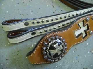 SILVER CROSS MAD COW BRAND LEATHER WESTERN SHOW BRIDLE HEADSTALL 