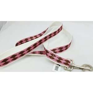  Diva Dog Pink and Chocolate Diamond Pattern Ribbon Leash 