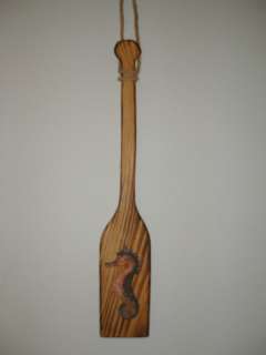 Nautical Decor Wood Boat Oar To Hang W/ Seahorse New  