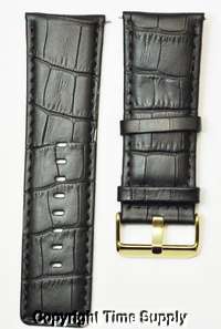 30 mm BLACK LEATHER WATCH BAND CROCO WITH SPRING BAR  