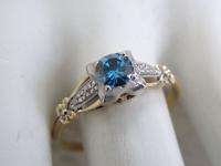 ANTIQUE VINTAGE BLUE DIAMOND 14KT WG/YG FILIGREE ENGAGEMENT DECO RING 