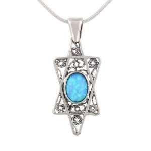   Star David Shield Sterling Silver Opal Judaica Pendant Jewelry
