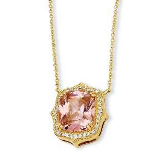   Gold plated Sterling Silver Asscher cut Pink CZ 18in Necklace Jewelry