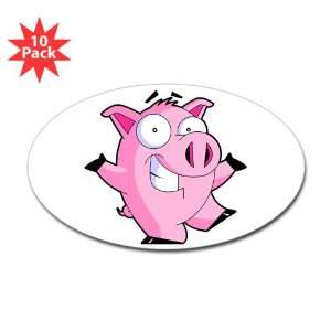  Sticker (Oval) (10 Pack) Pig Cartoon 