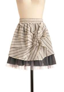   Skirt by Ryu   Short, Grey, Tan / Cream, Stripes, Pleats, Tiered