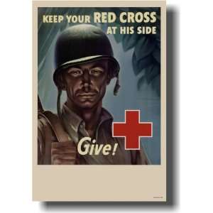   At His Side   Give   Vintage WW2 Reproduction Poster