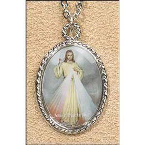 Divine Mercy Devotional Pendant Necklace Catholic Gift Medal W Chain 