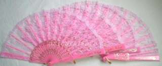 4xPink Spanish Lace Wedding PARTY Hand Fan Golden New  