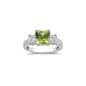  0.80 Cts Diamond & 1.71 Cts Peridot Ring in 14K White Gold 