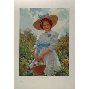  1912 Feldblumen Girl White Dress Wild Flowers Print 