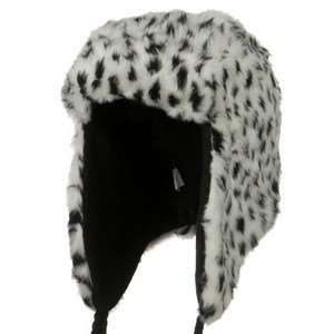  Faux Fur Animal Print Trapper Hat White/black New 