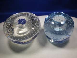 mid century 1960s BUBBLES glass candle holders CLEAR BLUE  