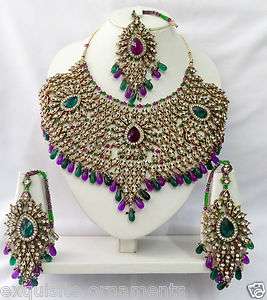 Indian Bollywood Jewelry Kundan diamante Bridal Necklace Jewellery Set 