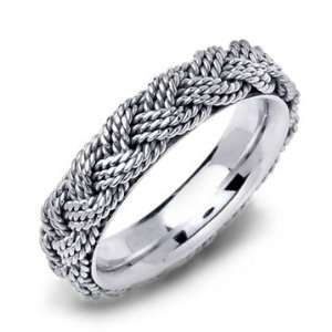    14K White Gold Braided Comfort Fit Mens Wedding Band Ring Jewelry