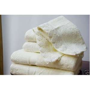 com 6 PC Luxury Lace Solid Ivory Bath Towel Set 100% Egyptian Cotton 