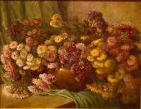 Ben Turner signed floral still life Oil Painting Straw Flowers framed 