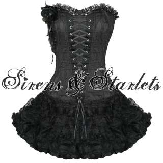 LADIES WOMENS NEW BLACK GOTHIC EMO BURLESQUE CORSET LACE PROM PARTY 