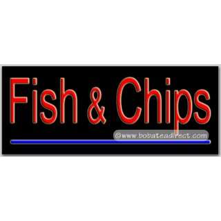 Fish & Chips Neon Sign (13H x 32L x 3D)  Grocery 