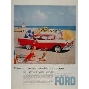  1957 Ad Ford Fairlane 500 Town Victoria Beach Lifeguard 