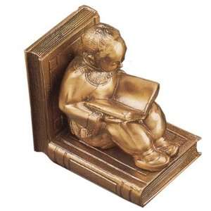    Chinese Child on Books Reading Brass Bookends