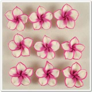   Color Polymer Clay Fimo White Petals Plumeria Flower Beads 20mm  