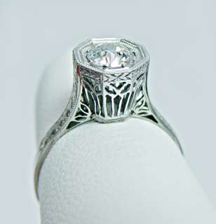Antique Platinum .53ct European Diamond Engagement Ring Estate Jewelry 