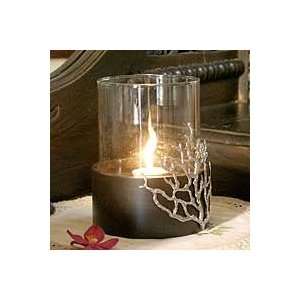  NOVICA Wood and pewter candleholder, Coral Light (medium 