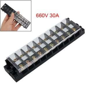   30A 10 Position Screw Barrier Terminal Block Double Row Electronics
