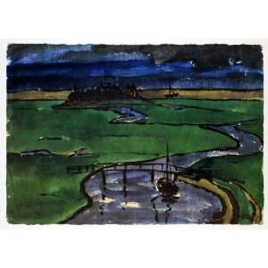  Emil Nolde Watercolor Art Sailboat Lake Fen Hallig Hooge Landscape 