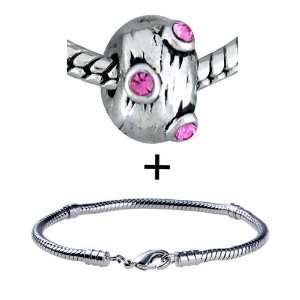   Pink Crystal Round Gift Bracelet Fits Pandora Charms Pugster Jewelry