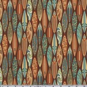  45 Wide Surf City Surf Board Brown Fabric By The Yard 