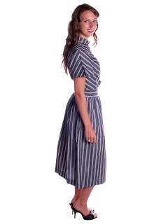 Vintage Gray Striped Cotton Day Dress 1940s Size 6 8  