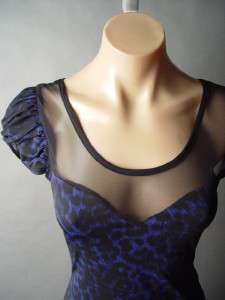   Print Black Sheer Mesh Body Con 80s Evening Club Mini Dress M/L  