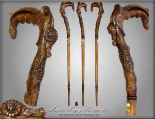   WOLF HEAD HANDLE CARVED REAL OAK WOOD WALKING STICK CANE 35 38  