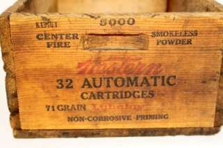 Vintage Western wooden Shell Box Old 32 Automatic Wood Ammunition Ammo 