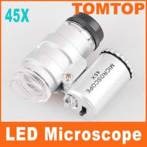 Mini 45X 2 LED Pocket Microscope Magnifier Loupe  