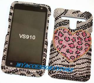 LG Revolution VS910 Leopard Cheetah Hearts Print on Zebra Bling Phone 