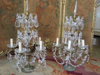 Pr Antique Italian Bronze/crystals Banquet Table Chandelier/Girandole 
