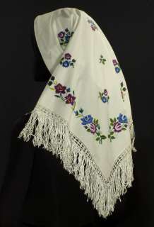 VINTAGE hand embroidered floral shawl ethnic folk costume POLAND 