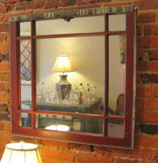 Salvaged Window with New Mirror, Architectural, Red E126  