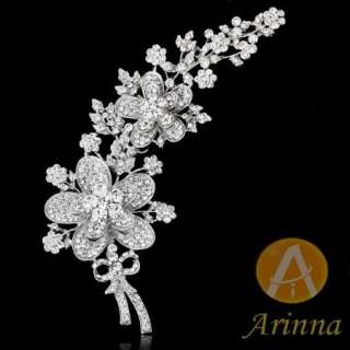 ARINNA floral flower beautiful breast brooch pin white gold GP 