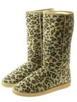   Discount Damenstiefel Fell Boots, Winterstiefel, Leopard, braun (WST1
