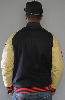 Crooks and Castles The Team Crooks Stadium Jacket in Khaki Navy 