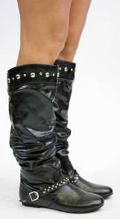 WOMENS WIDE CALF FLAT BLACK LADIES KNEE HIGH BOOTS SIZE  