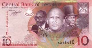 Lesotho   10 Maloti 2010   P.new(21) UNC NEU  