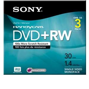 Sony 3DPW30R2H Mini DVD+RW   3 Pack, 2X, 1.4GB, Jewel Case at 