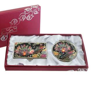 Mother of Pearl Peacock Design Business Card Case Compact Makeup 