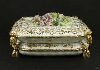 VICTORIAN PORCELAIN PAINTED GILT FLORAL JEWELRY BOX  