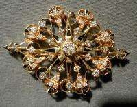 Vintage 14K Gold Diamond Enamel Brooch Dazzling  