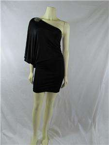 New Black One Shoulder Cocktail Mini Dress w/ Jeweled Accent S.M.L 